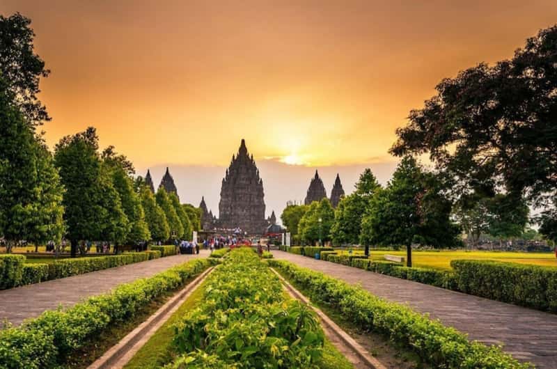 Prambanan temples in the warm evening light